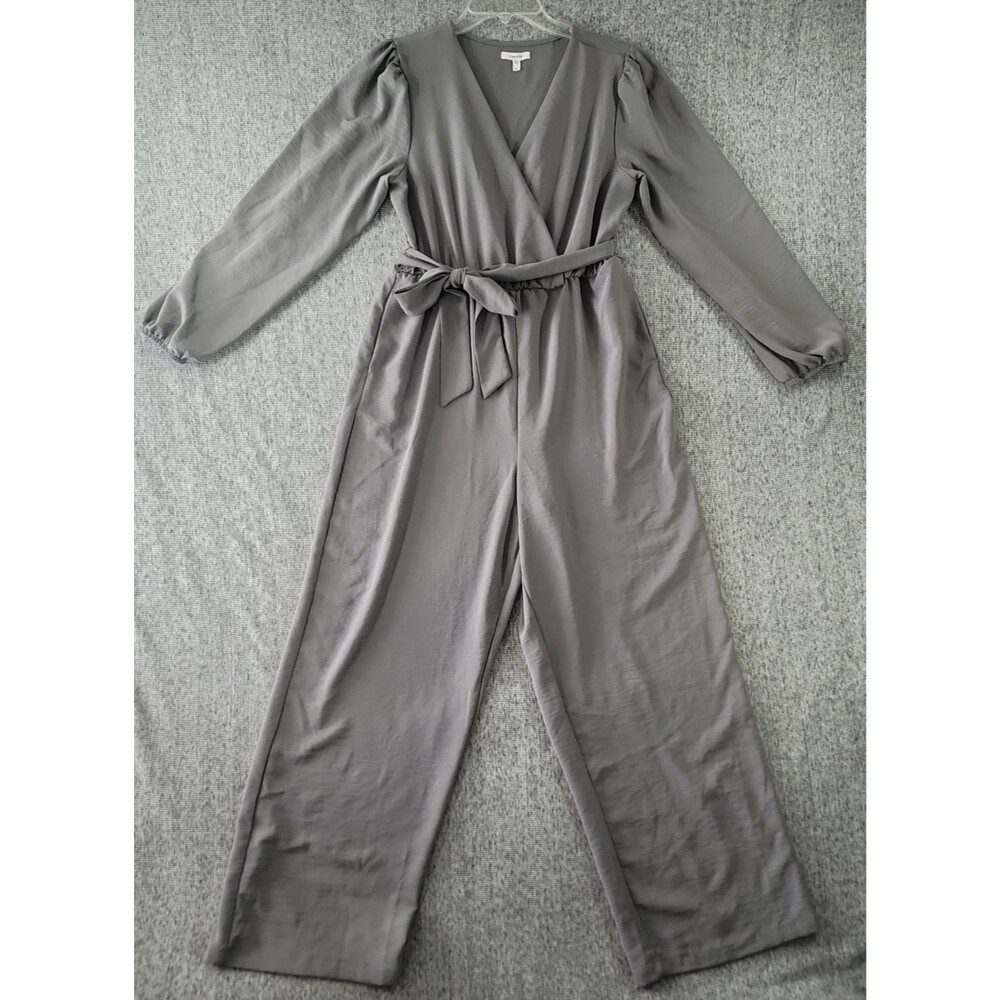 Maurices Jumpsuit Womens S Small Gray Long Sleeve Wide Leg Pocket Pockets Belt
